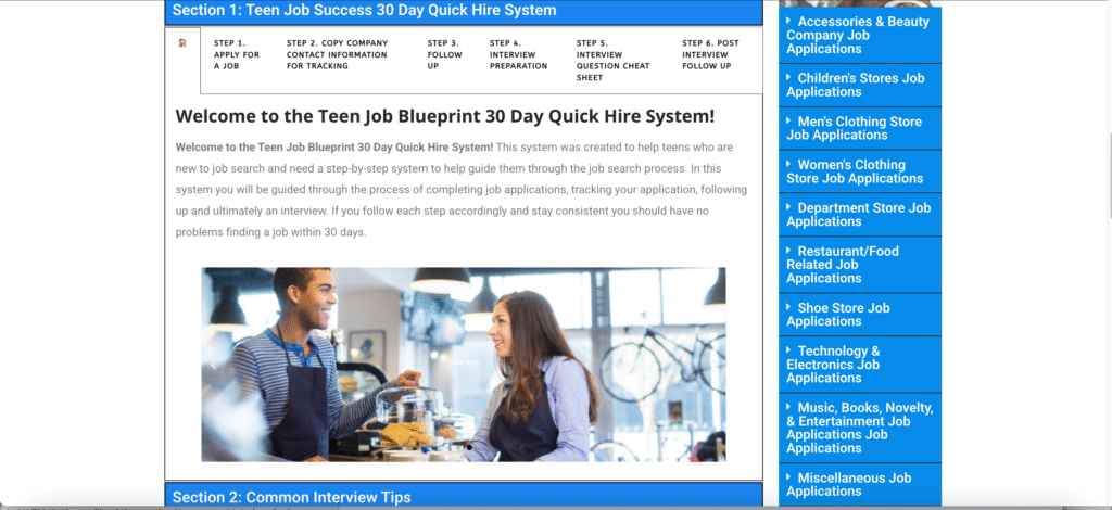 Teen Job Blueprint where teen learns how to job search!
